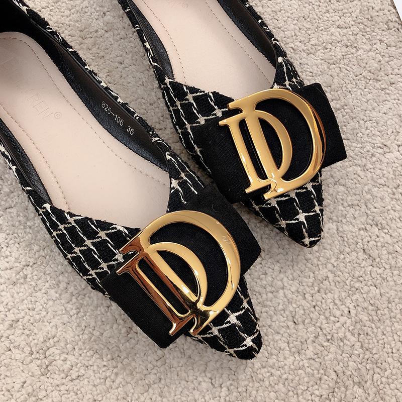 Fashion Pointed Flat Shoes for Women's New Boat Shoes Black Work Shoes Checkered Shallow Women Shoes Super Big Size 45 46 47 48 49 50