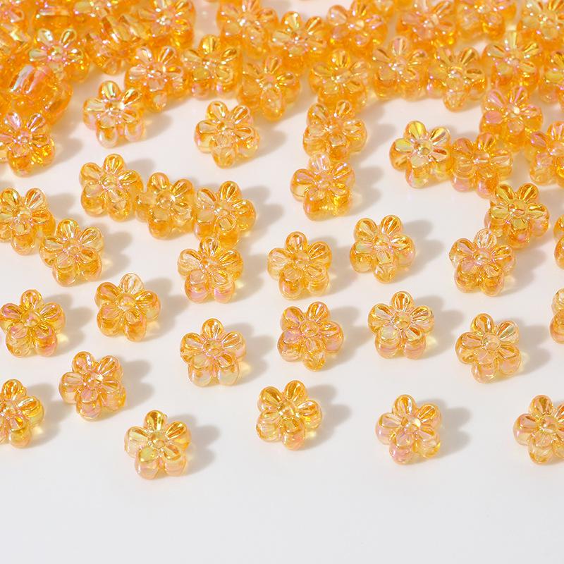 ZW08 ABCai 100pcs 7mm Plating Color Acrylic Flower Charm Beads Tiny Mix Shiny Spacer Bead Jewelry Making Diy Bracelet Material