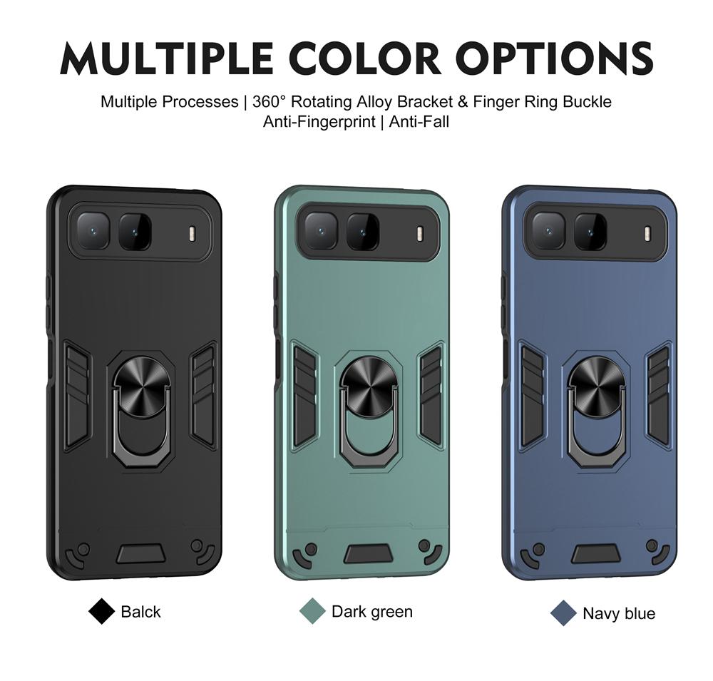KEYSION Shockproof Armor Case for Infinix Hot 60i 5G Soft Silicone+PC Metal Ring Stand Phone Back Cover for Infinix Hot 60i 5G