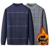 Warmer Herren-Pullover mit Karomuster und Plus-Samt für mittleres und älteres Alter (50er-60er Jahre) - Herbst/Winter Rundhals Basisschicht