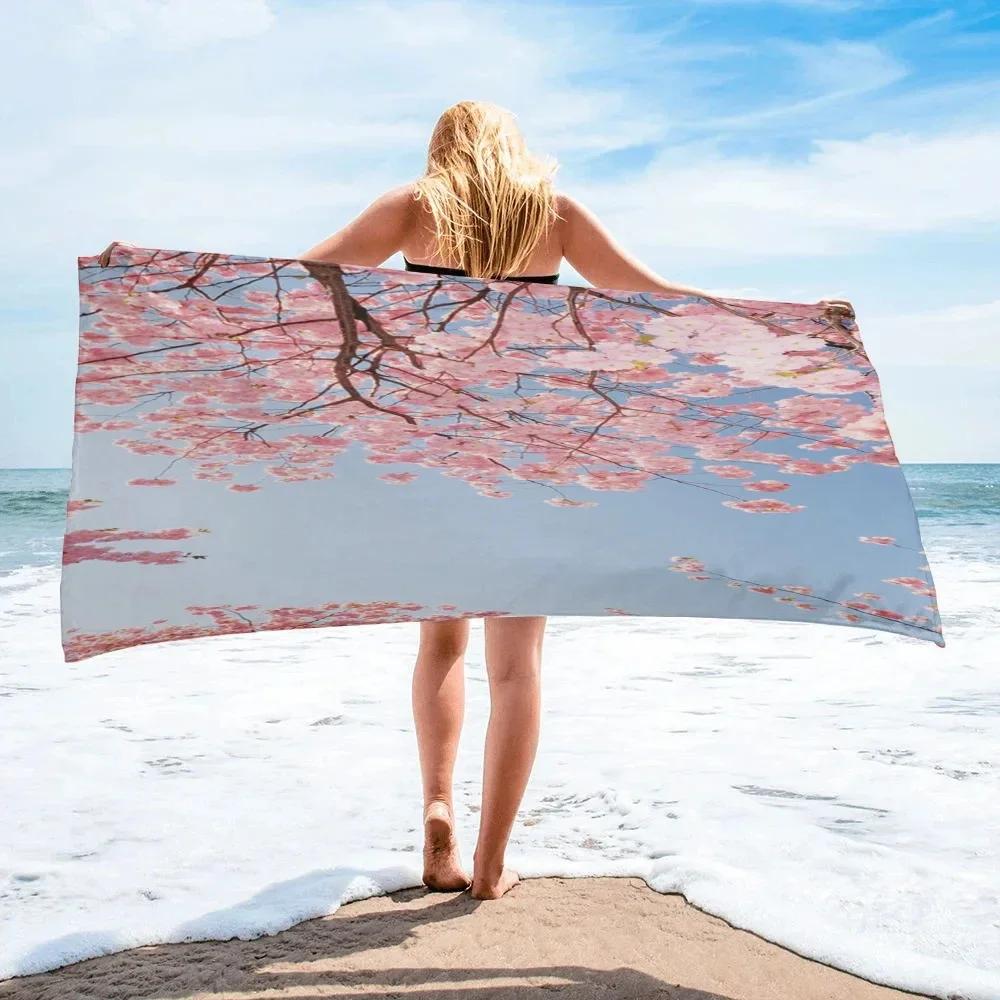 Japanische Kirschblüte Strandtuch Mikrofaser Blume Badetuch Saugfähig Camping Badezimmer Gesichts-Handtücher Schnelltrocknend Schwimm-Abdeckung