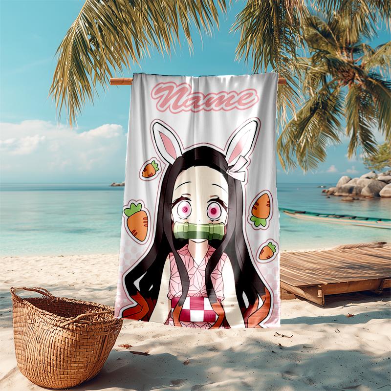 Personalized customized proof beach towel with Demon Slayer character theme pattern - soft, absorbent, quick-drying, perfect swimming, camping&bathin