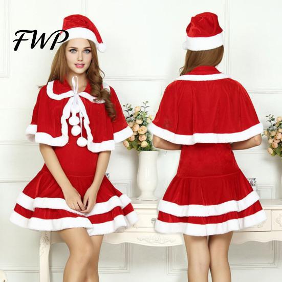 Damen Weihnachtsoutfit Weihnachtsmann Kostüm, Cosplay mit Kleid, Charakter Anzug Hut & Schal, Samt Weihnachten Party Mini Ärmelloses Kleid Feiertags Set
