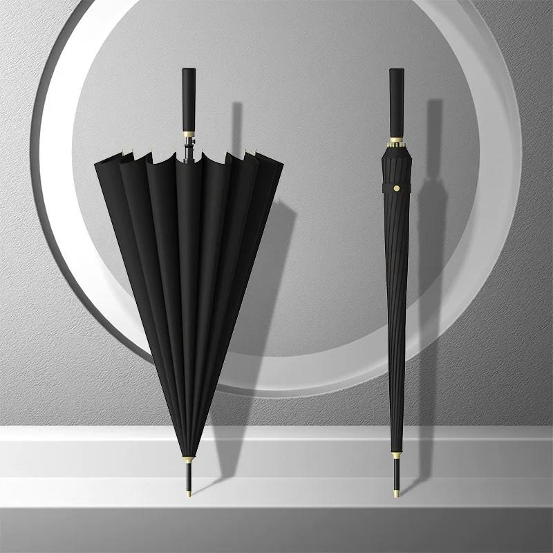 24-Rib Automatic Umbrella, Large Size, Extra-Large, Factory Bulk Straight Handle Long Handle Umbrella, Dual-Use for Sun and Rain, with Logo Printing