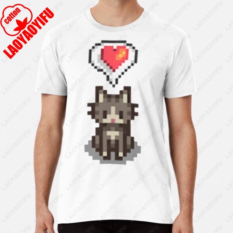 Stardew Valley Happy Grey Cat Premium TShirt Design Men Women Funny Cute Fashion Regular Short Sleeve Cotton Commuter Tops Tees