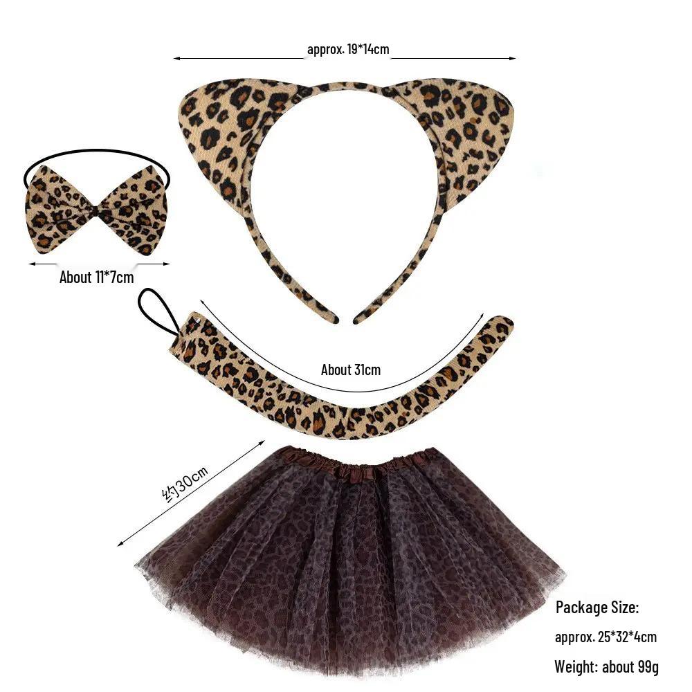 Set Maschera di Halloween per Bambini con Fascia Testa Testa di Leopardo e Orecchie da Gatto con Adesivi per il Viso