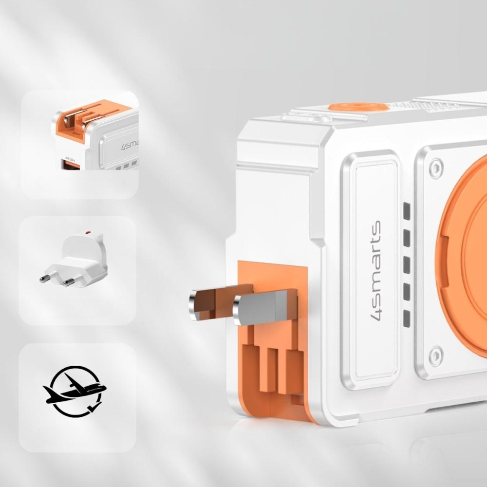 4smarts 6-in-1 USB-C/USB-A PD 22.5W Hybrid Charger with 10,000 mAh Powerbank, Qi Inductive Charging, USB-C Cable, White
