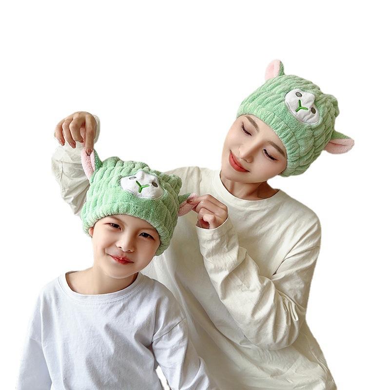 Children's Dry Hair Cap Coral Velvet Cartoon Rabbit Ear Suction Cap Female Adult Shower Cap