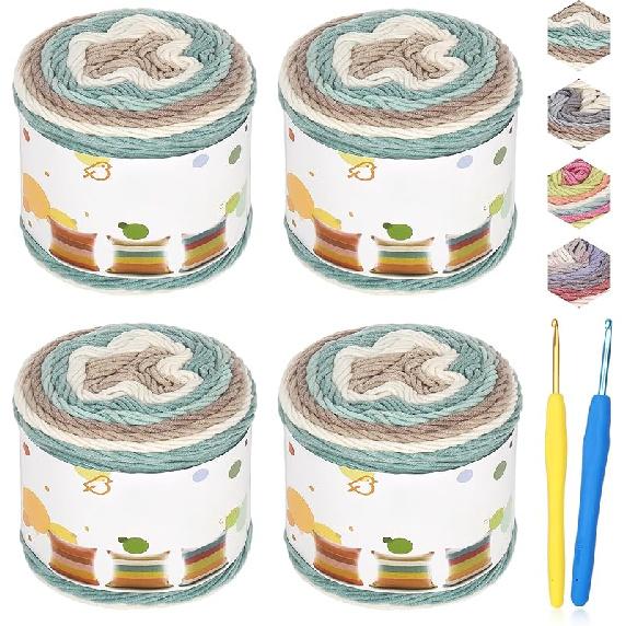 Katech 4x100g Gradient Cake Yarn for Crocheting Knitting-Ombré Yarn with Vibrant Colors, Soft Yarn for Crocheting-Multicolor Cotton Crochet Color A