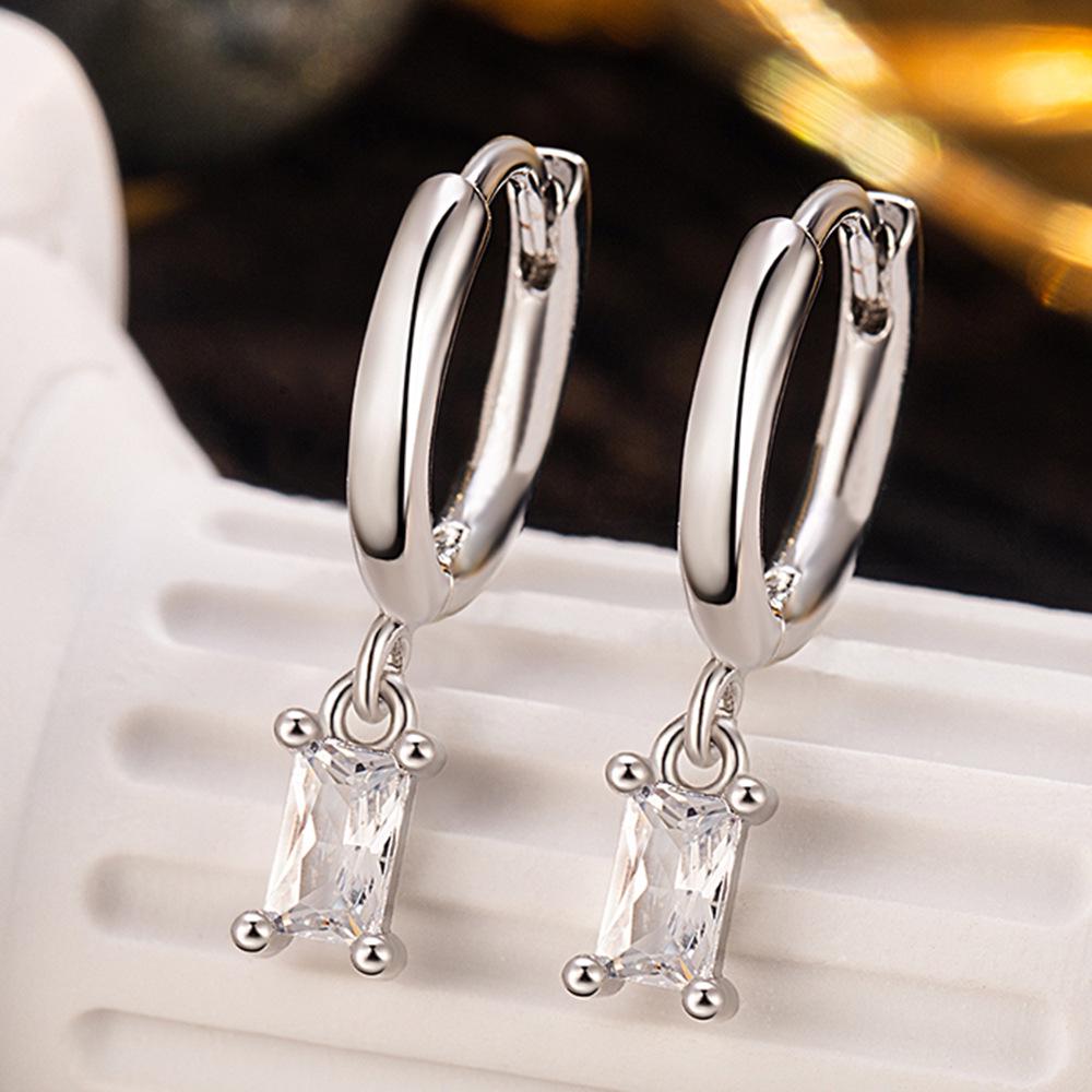 Elegant Geometric Zircon Rectangular Earrings - Minimalist Design for Women