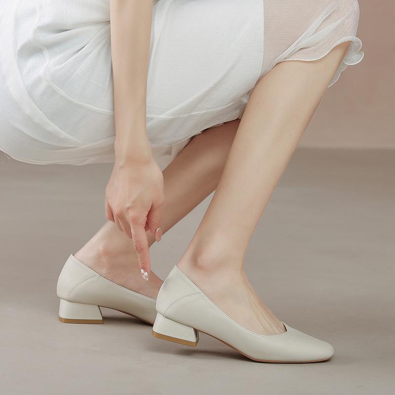 Soft Heel Comfortable High Heels Girl Thick Heel Niche Beige Simple Square Head Single Shoes