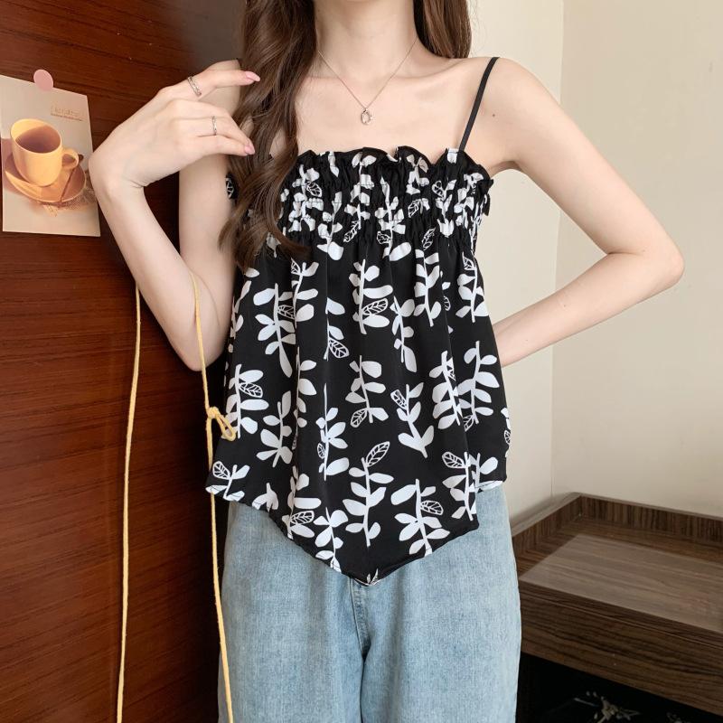 Summer New Floral French Small Suspenders Women's Irregular Outer Vest Chic Inner Tube Top Trendy