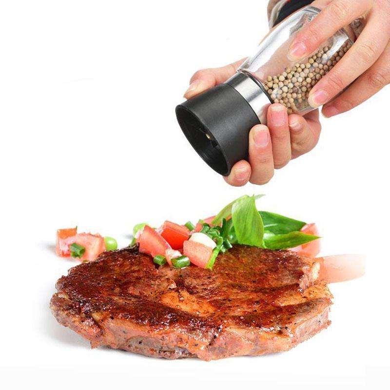 Premium Stainless Steel Pepper Grinder, Durable Glass Body, Adjustable Coarseness Handheld Spice Mill