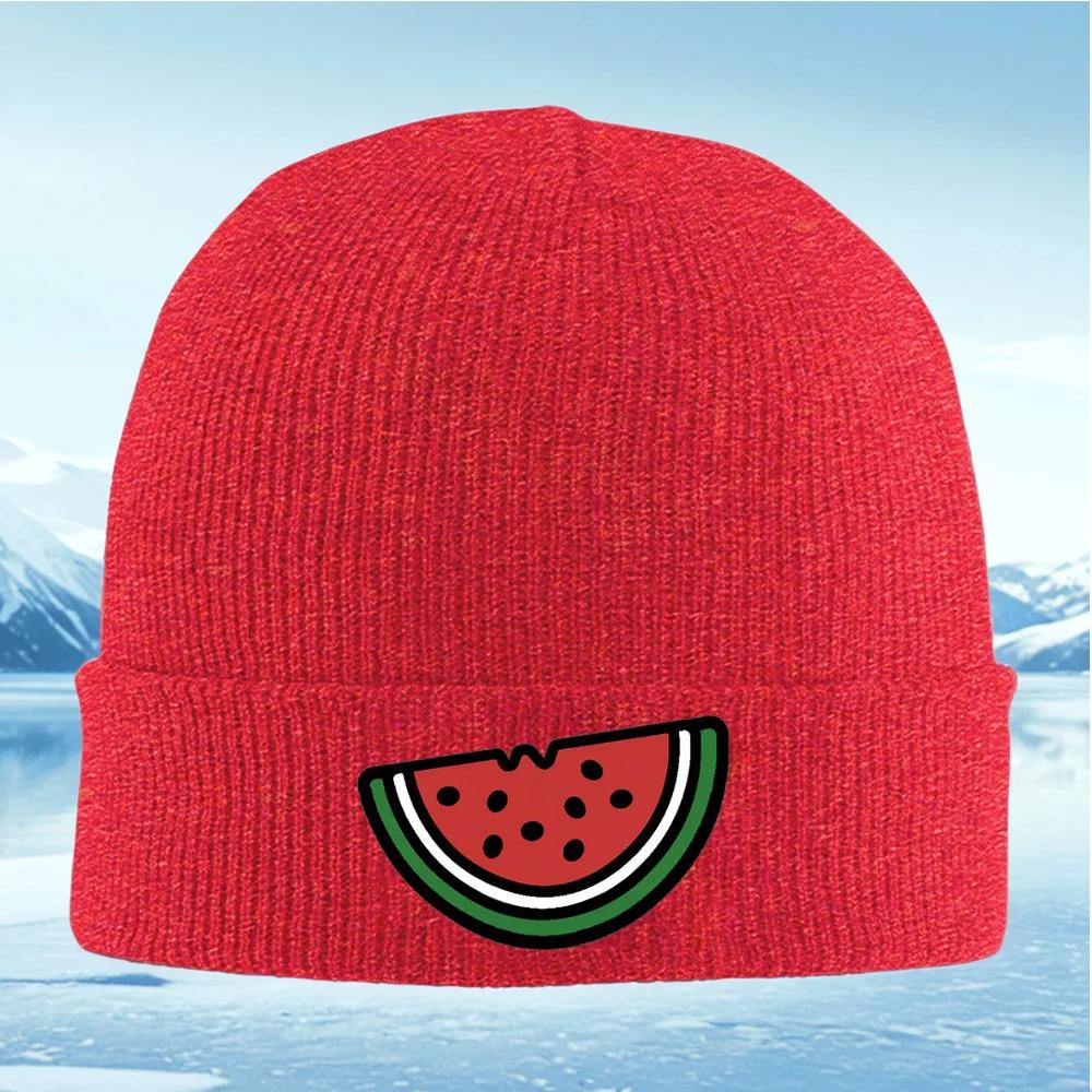 Watermelon Slice Black Seeds Red Yummy Unisex Women Unisex Knitted Hat Beanie Pullover Cap Winter Thermal Warm Christmas Outdoor Cy