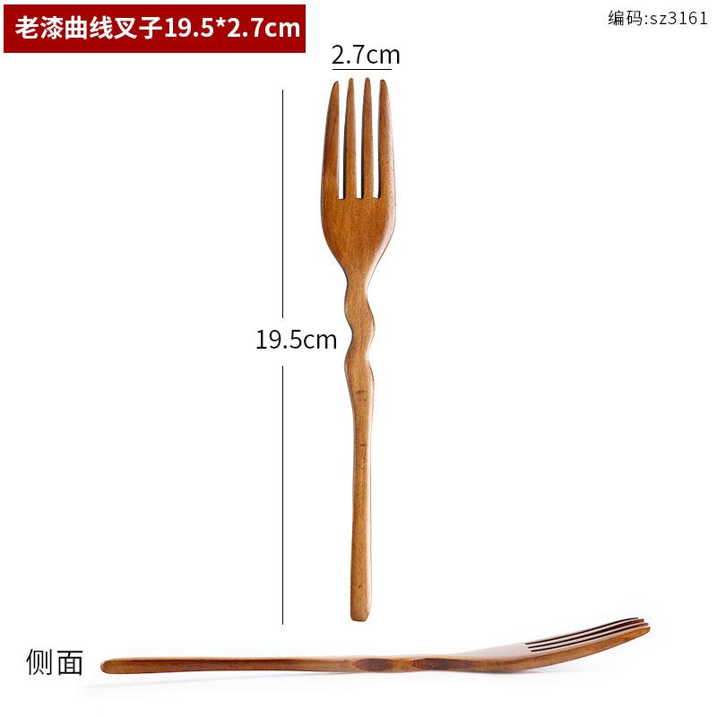 Shaped Solid Wood Fork Wooden Spoon Japanese Long Handle Fruit Fork Dessert Fork Cake Wooden Spoon Fork Cutlery Natural Logs