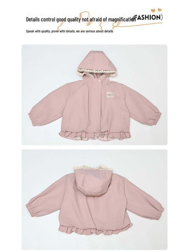 2025 Neue Mädchen Spitzen-Kapuzen-Windjacke - Frühling/Herbst Mode