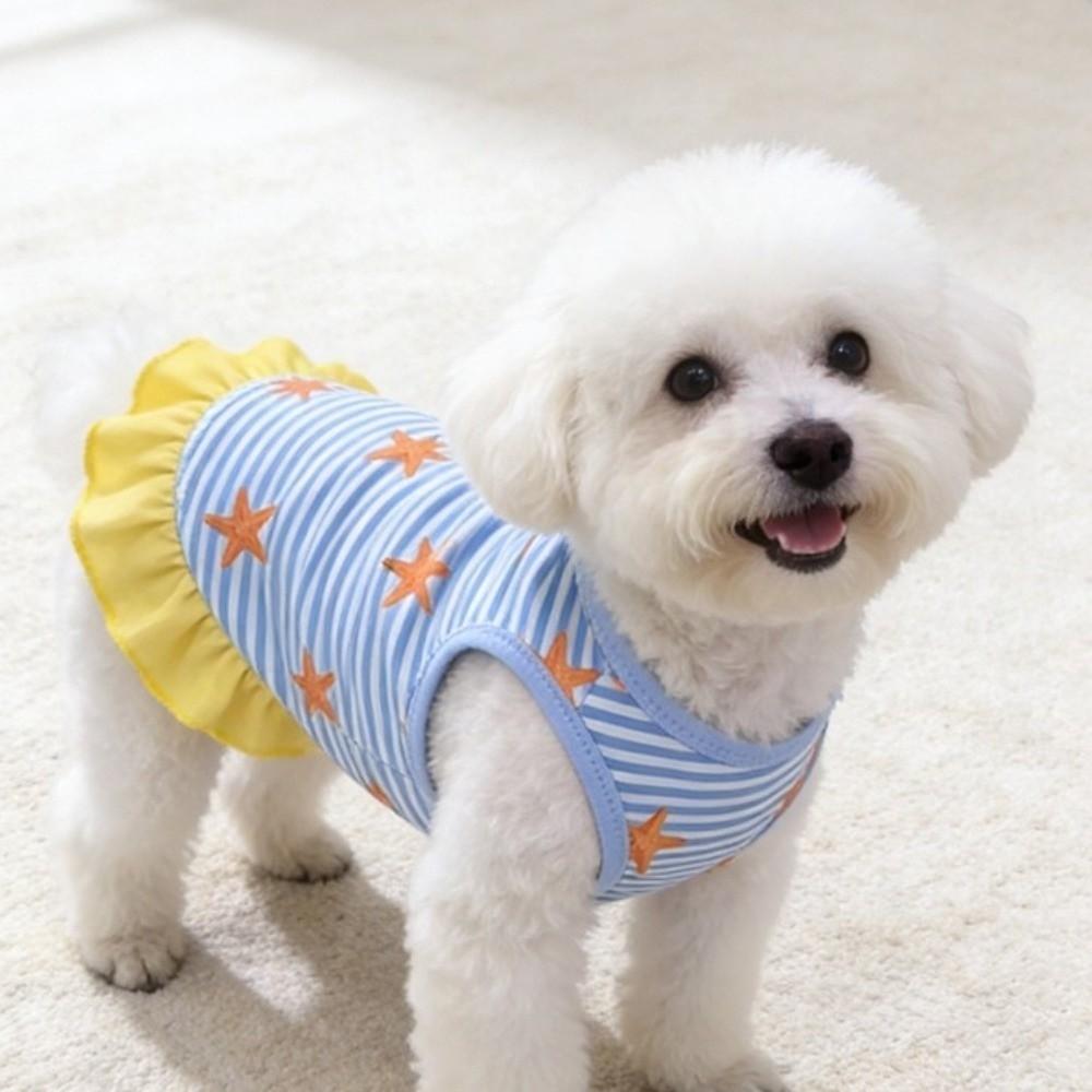 Starfish Pattern Dog Striped Dress Breathable Summer Dog Costume  Spring Summer