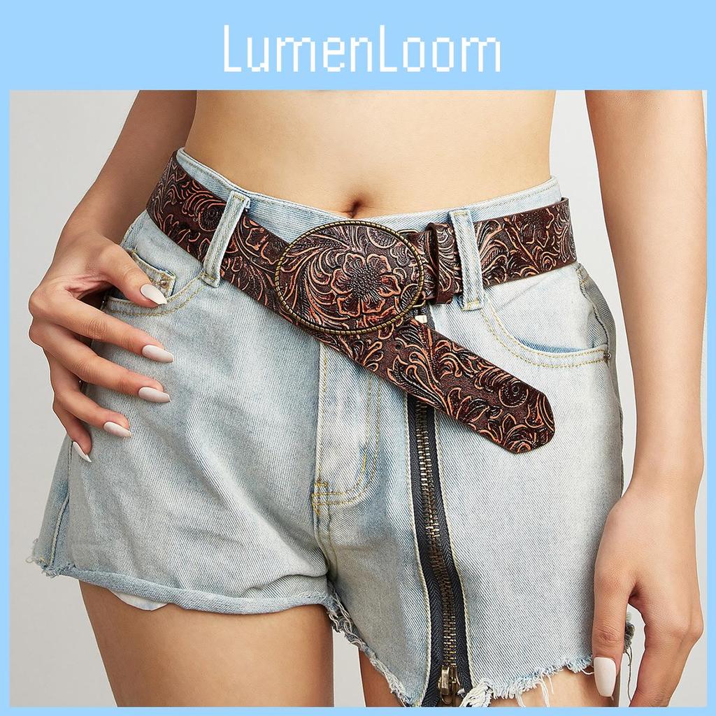 Flower Retro Fashion Pattern Oval Buckle Decoration Women Wide Belt Daily For