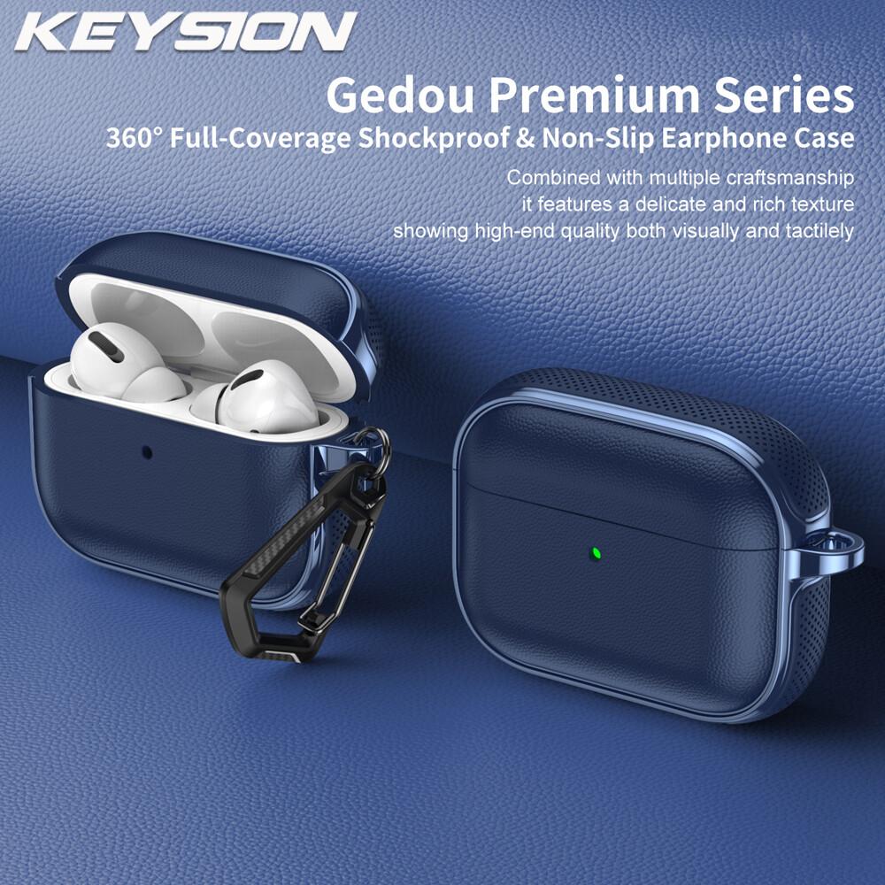 KEYSION Earphone Case for AirPods Pro 3 2 Leather Texture Soft TPU Silicone With Hook Shockproof Headphone Cover for AirPods 4