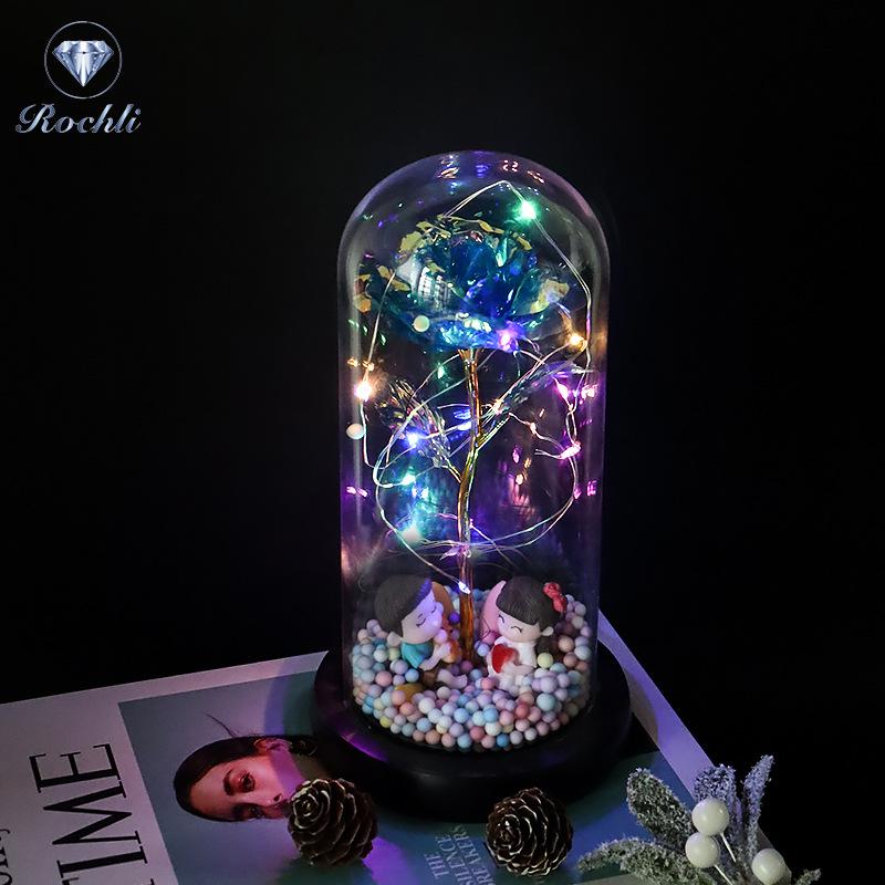 Rose Flower Preserved in Glass Dome with Night Light - Mother's Day or Birthday Gift Ornament