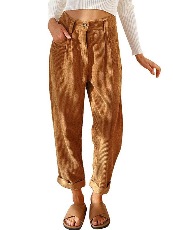 2025 Retro Corduroy Women's Harem Pants - European & American Spring/Autumn Style