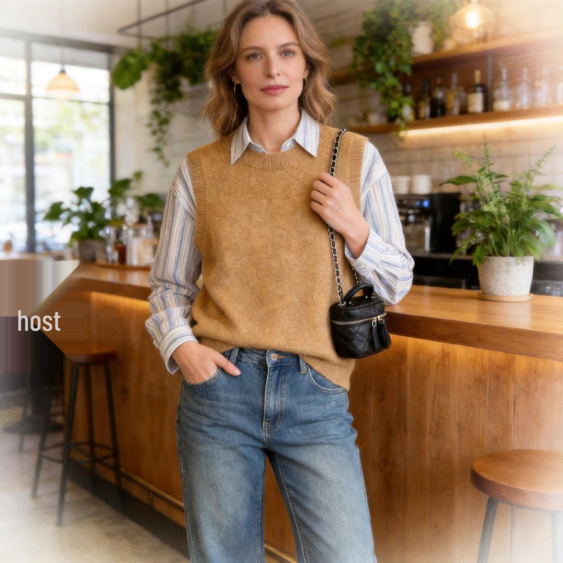 

Women s Sleeveless Round Neck Knitted Sweater Vest - 2026 Collection XXL верблюд