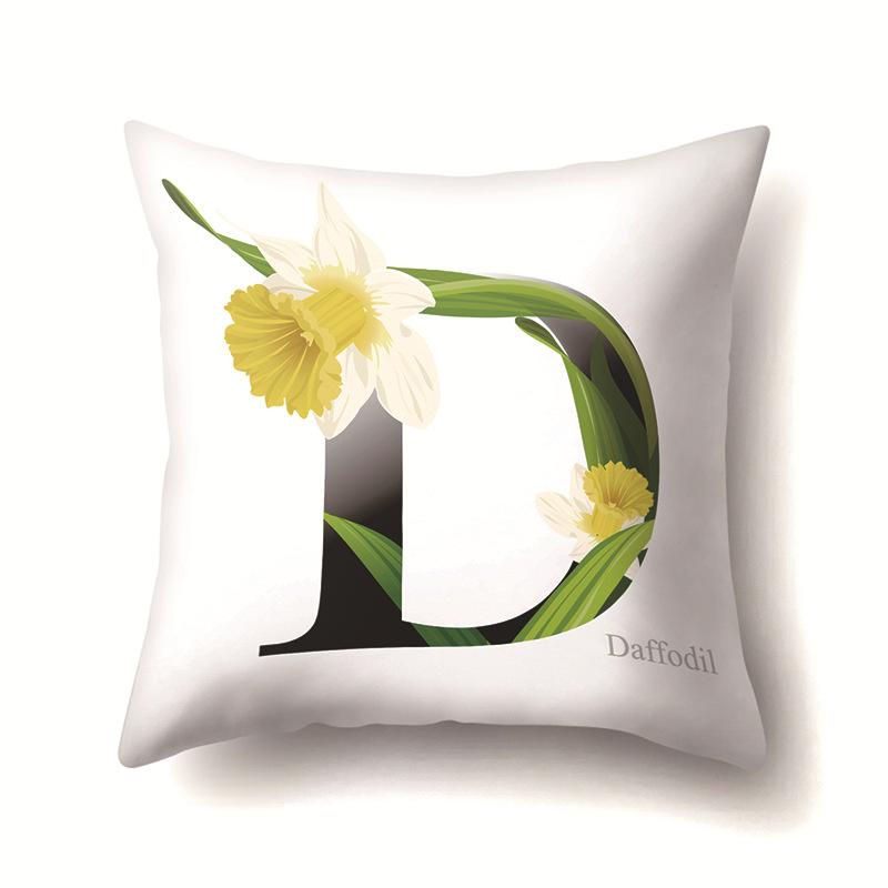Leaf Sunflower Plant Letter Print Pattern Cushion Cover Home Living Room Sofa Decoration Square Polyester Pillow Pillow Cover