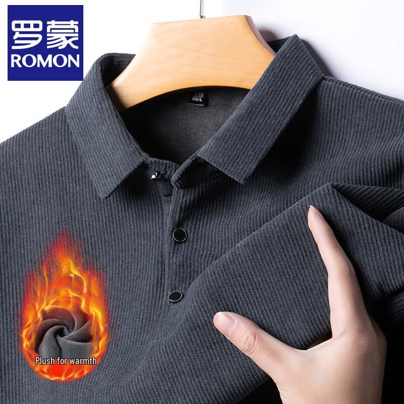 Luomeng Men s Fleece-Lined Long-Sleeve Polo Shirt M