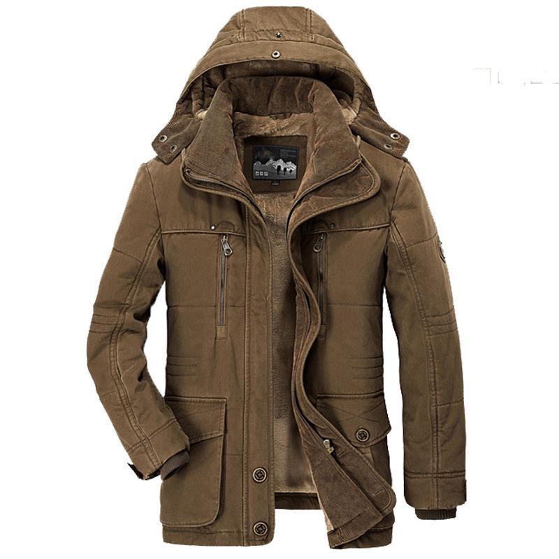 Men's Winter Cotton Coat - Fleece-Lined, Thickened, Mid-Length with Multi-Pockets, Plus Size for Middle-Aged and Elderly