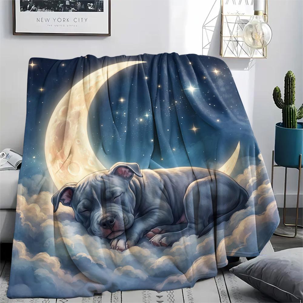 Cloud moon cat dog sleep Print Flannel Blanket,High quality Comfortable for All Seasons,Home Decor,Warmth and Comfort,Perfect for Christmas Gifts