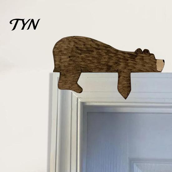 Nursery Door Frame Decoration Wood Brown Bear Topper, Adorable Shape Statue Decor, Nature Inspired Room Decor Animal Shelf Corner Wall Art for