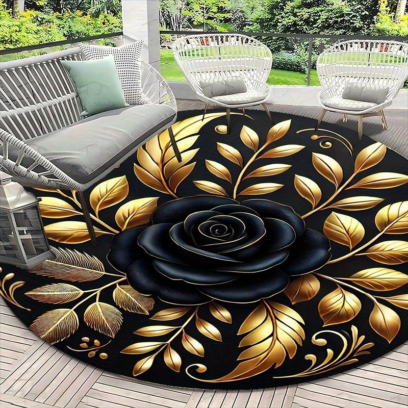 Beautiful Golden Leaves Flannel-printed Round Floor Mats Are Slip-resistant Suitable Living Room Bedroom Terrace Garden Carpets