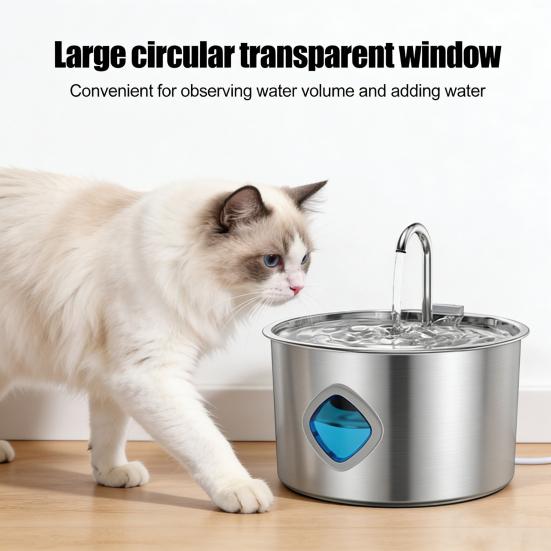 3.2L Pet Water Fountain Stainless Steel Cat Water Fountain with Water Level Window Quadruple Filtration Silent Fountain for Dogs And Cats Healthy