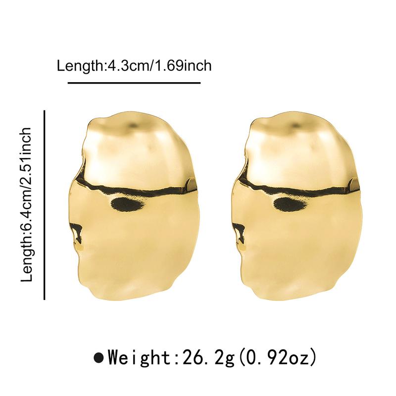 Vintage Metal Smooth Oval Irregular Stud Earrings for Women Fashion Gold Color Hollow Geometric Chic Earrings Design Zircon