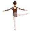 Kids Girls Dance Competition Bodysuit Printed Mesh Long Sleeve Leotard Jumpsuit with Press Button Crotch for Gymnastics Stage