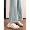 Women's Summer 2026 Lace Trim Wide Leg Denim Jeans - Petite Slimming Straight Fit Nine-Point Pants