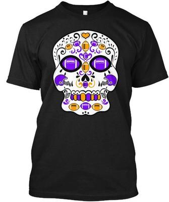 Purple And Orange Football Sugar Skull T-Shirt Made In the USA Size S To 5XL