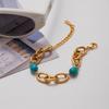 Youthway Retro - Style Blue Turquoise Bracelet With Stainless Steel 18K Gold Color - Plated O - Chain Design For Women