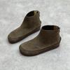 Johnature Stivaletti corti da donna in vera pelle punta tonda scarpe piatte comode casual con suola morbida in pelle bovina