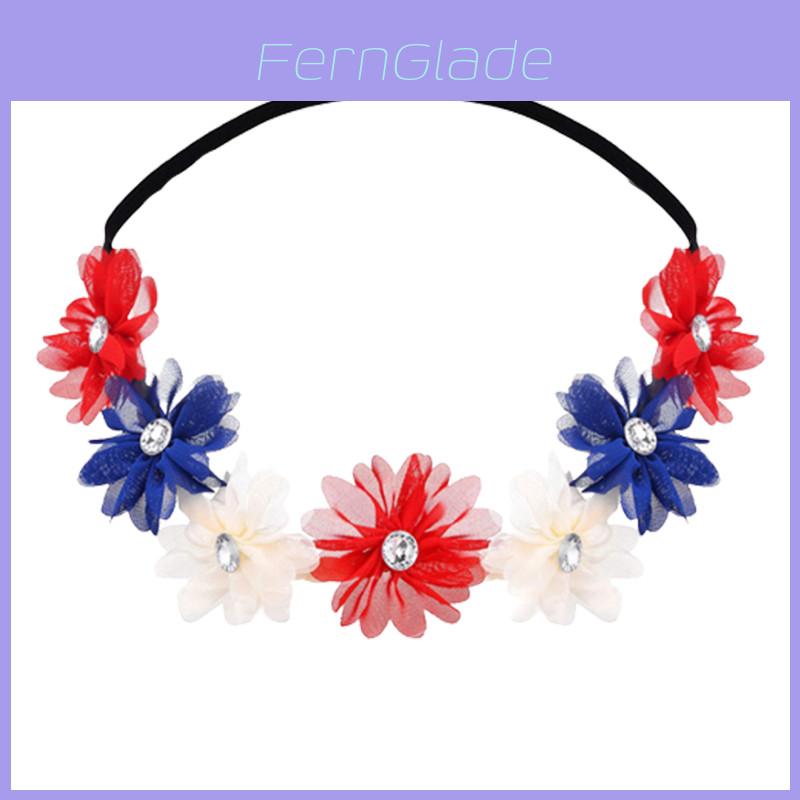 Red White Blue Crystal Flower Crown Headband For Queens Jubilee Costume
