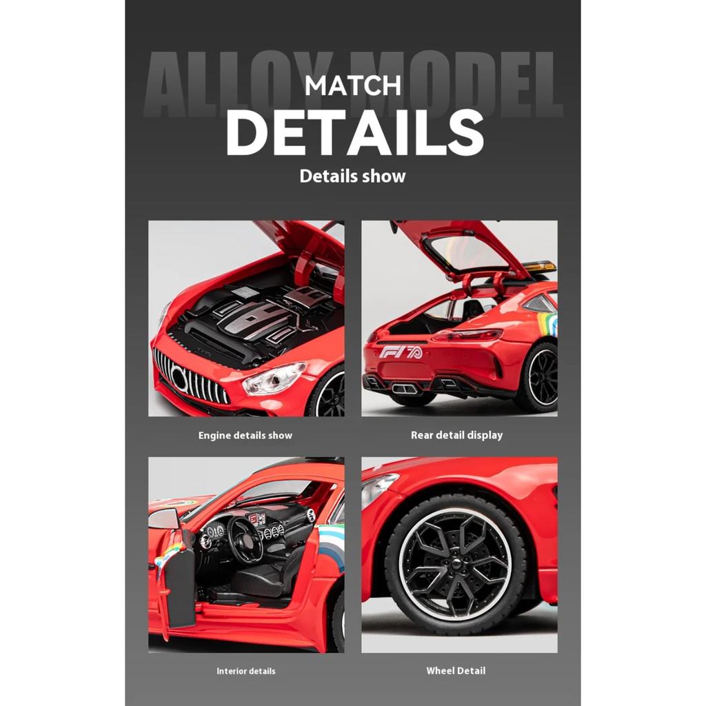1/24 BENZ F1 Cool Sports Car Alloy Model Toys, Cool Lighting and Sound Effects, Strong Recovery, Four-wheel Shock Absorption