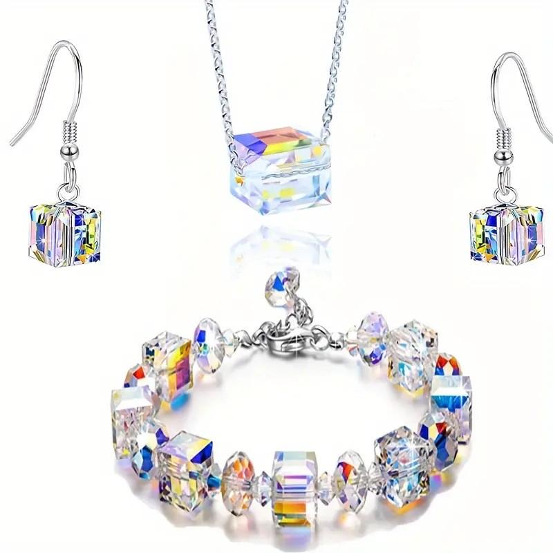 Crystal Jewelry Set With Square Elements For Daily Office Wear