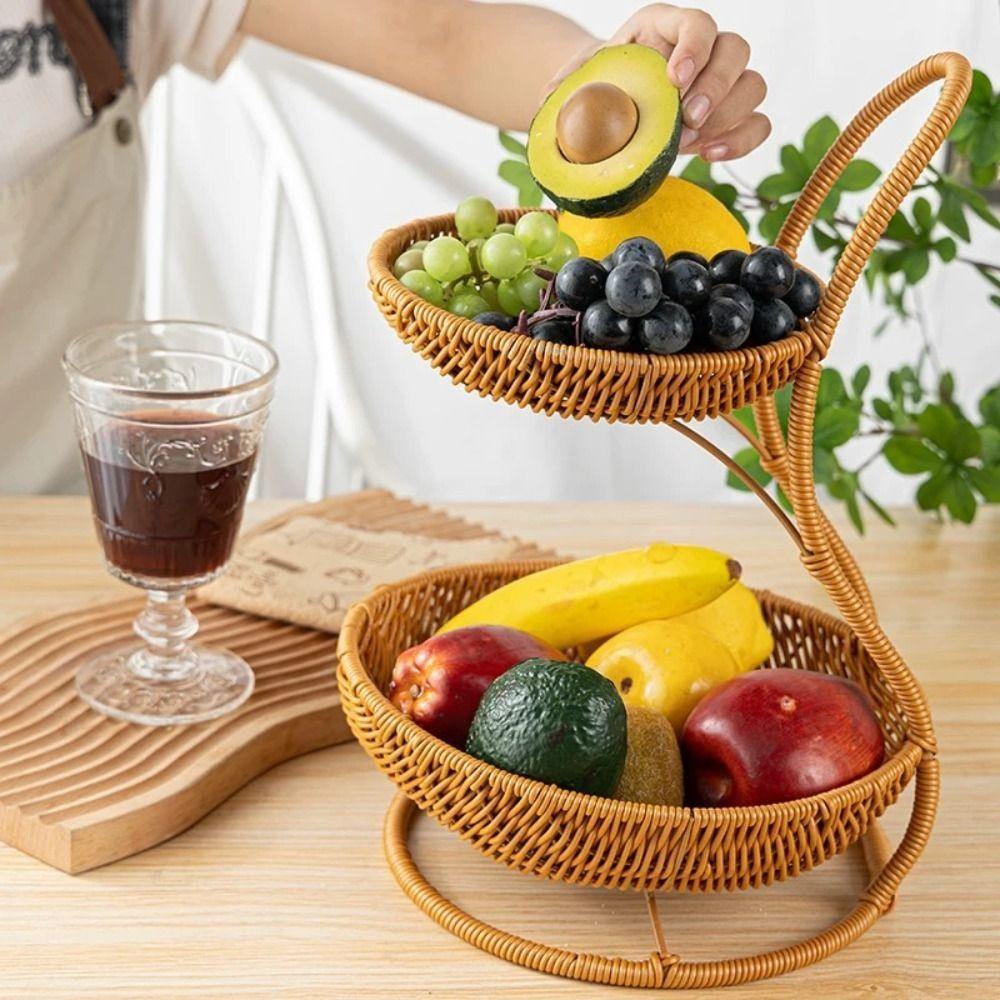2/3 Layers Food Basket Imitation Rattan Weaving Decorative Standing Tray Serving Tray  Home Kitchen