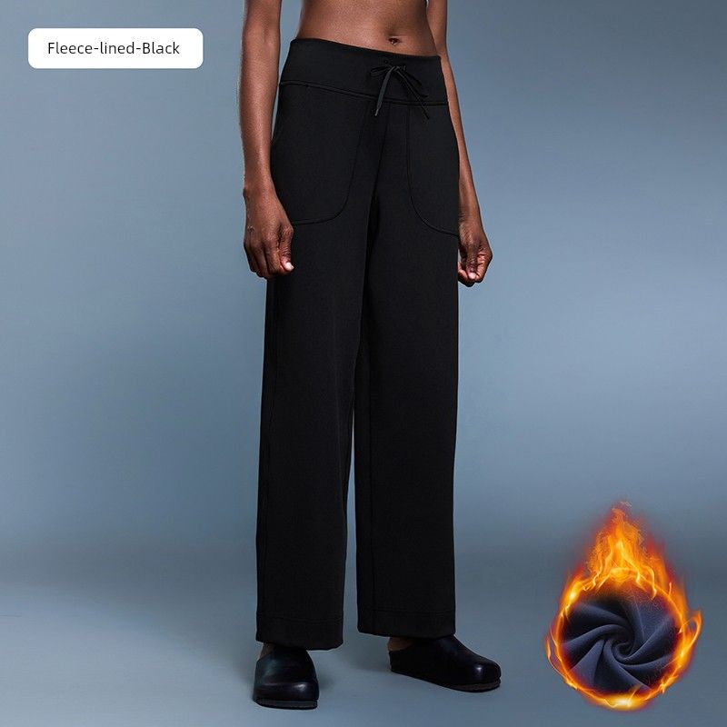 Lu Same Style Nude Feel Loose Velvet Sport Pants Women's Autumn and Winter Leisure All-Matching Straight Pants Sports Running Fitness Pants