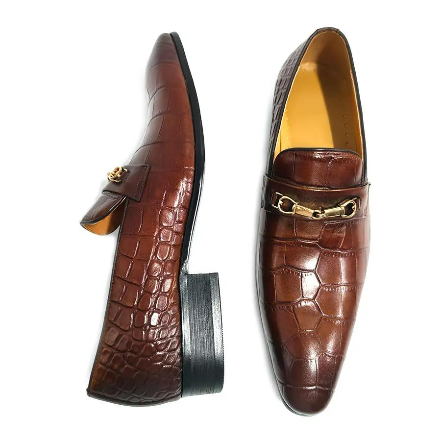 Fashion Crocodile Pattern Men Loafers Genuine Leather Shoe Luxury Zapatos De Hombre New Elegant Brown High Grade Handmade Suits Footwear