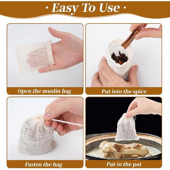 50 Pcs Muslin Drawstring Bags Reble Tea Bags Natural Cotton Unbleached Small Cheese Cloth Bag for Cooking Straining Soup Sachet Coffee Tea Brew Spice