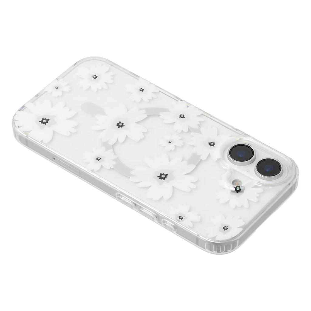 For iPhone 16 Plus Magnetic Case IMD Flower Pattern TPU + PC Clear Back Phone Cover