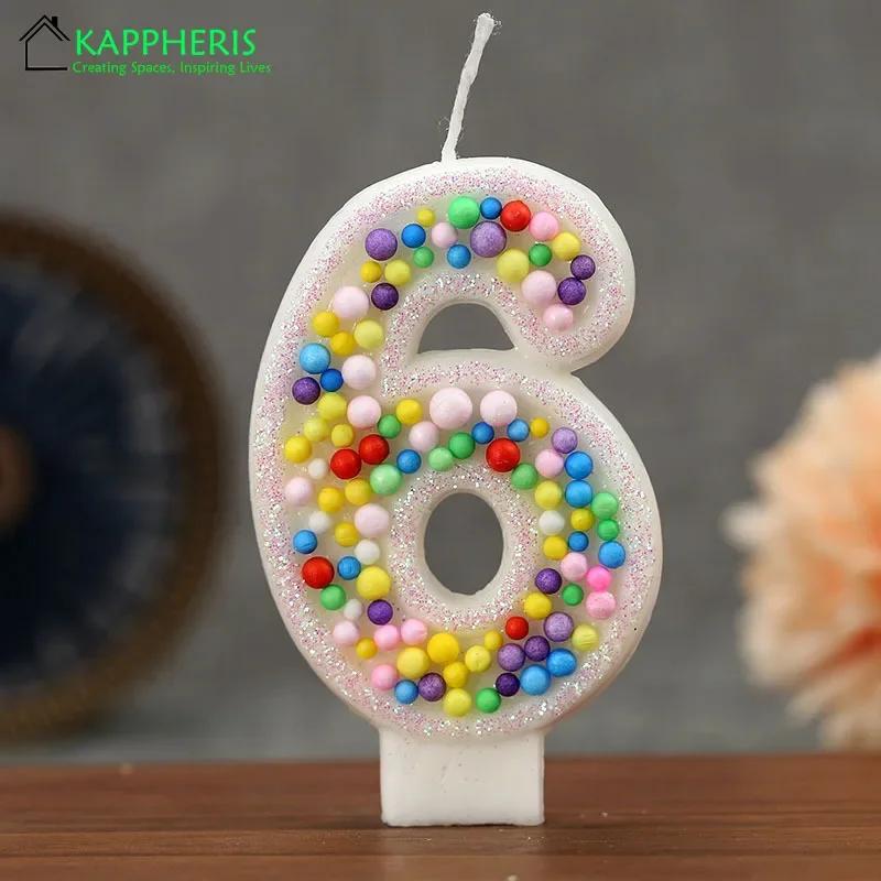 Children's Birthday Candle 1 Year Colorful Pearled Candle Macaron Original Candle Flameless Cake Decoration Theme Party Supplier