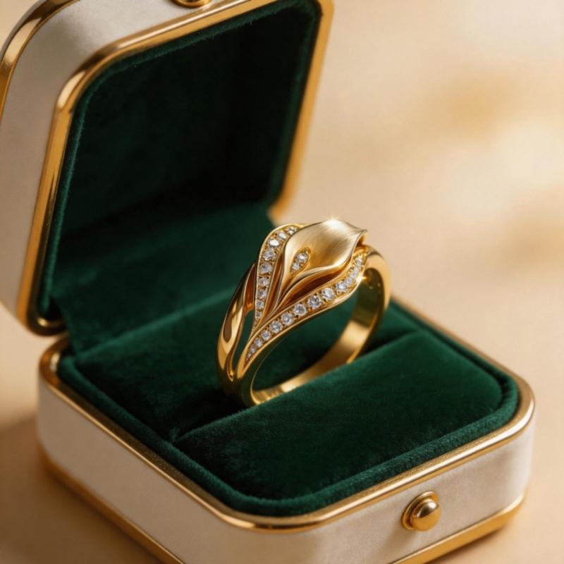 Gold Tone Floral Ring for Women, Calla Flower Zircon Fashion Jewelry with Openwork Detail for Date Night Styling