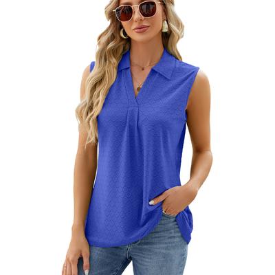 Summer Women's Vest Lapel Solid Color Sleeveless Loose Casual T-Shirt Tank Top